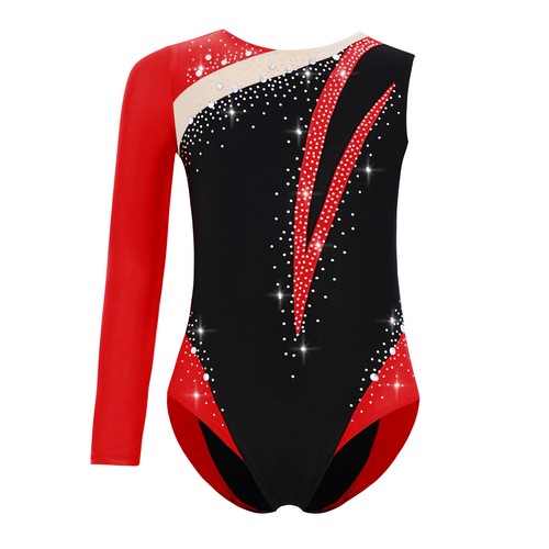 US ~ Kinder Mädchen glänzend Strass Tank Tanz Unitard Gymnastik Turnanzug Ballett  - Bild 25 von 95