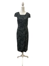 NWT Michael Kors Black White MIDI Sheath Dress Abstract Print Cap Sleeves Sz8