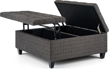 Harrison 36 Inch Wide Transitional Square Coffee Table Storage Ottoman in Ebony 