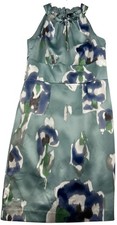 Ann Taylor Womens Halter Shift Sain Dress Size 6 Green Watercolor Floral