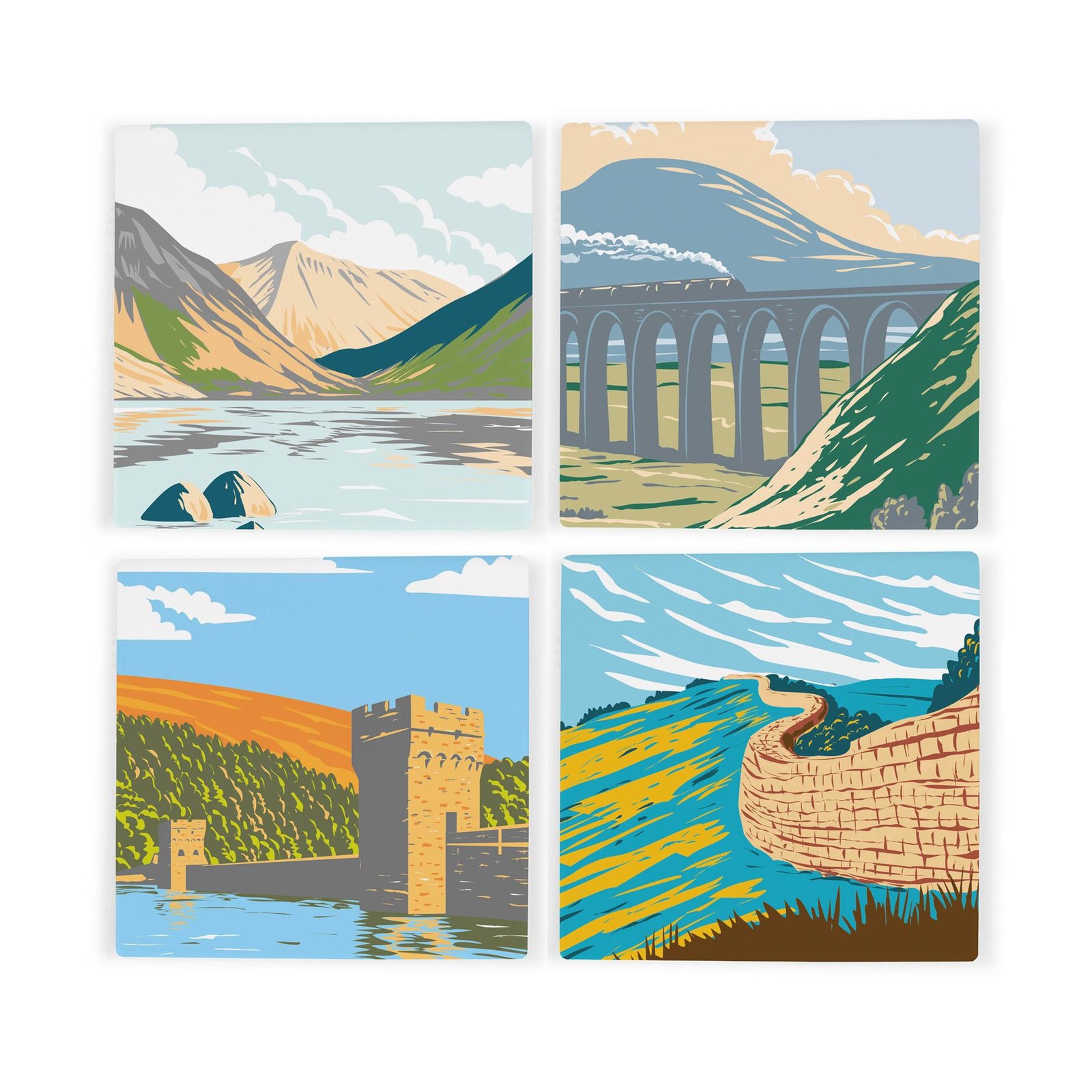 Northern National Parks Ceramic Coaster Set - UK Landmarks Set of 4 Gift