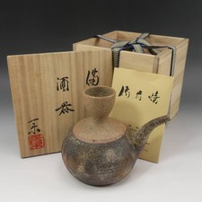 Bizen Ware Tokkuri Sake Bottle by Ichiraku Fukuda Japanese Pottery-TK397