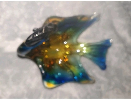 Murano Art  Fine Glass Fish Figurine Blue Yellow Green collectors/ vintage