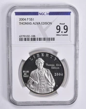 Proof 9.9 UCam 2004-P Thomas Edison Commemorative Dollar NGC X NGCX