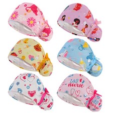 Ponytail Scrub Caps for Women 6 Pcs Satin Lined Surgical Cotton Nurse Hats