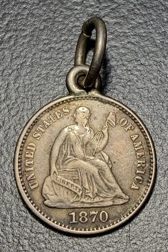 1870 P Seated Liberty Silver Half Dime H10C XF PENDANT Rare US Coin Jewelry
