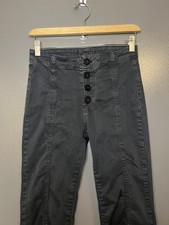 Free People Pants Womens 4 Gray Button Fly High Rise Straight Leg Stretch Chino