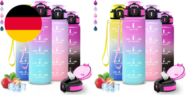 Trinkflasche, Trinkflasche 1L, Wasserflasche Mit Strohhalm, Auslaufsicher, Sport-image
