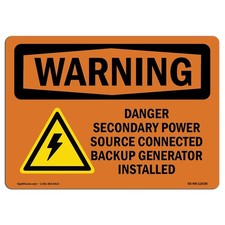 OSHA Waring Sign - Danger Secondary Power Source with Symbol | Aluminum Sign
