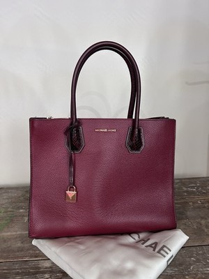 MICHAEL KORS MERCER Large Leather Convertible Tote Maroon/oxbld Crossbody