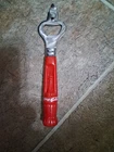 Vintage Coca Cola Hand Bottle Opener Stainless With Red Plastic Handle 6-3/4"...