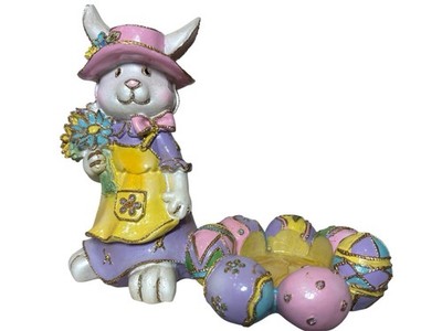 JTS International 2005 Easter Bunny Candle Egg Holder Pastel Gold Trim READ