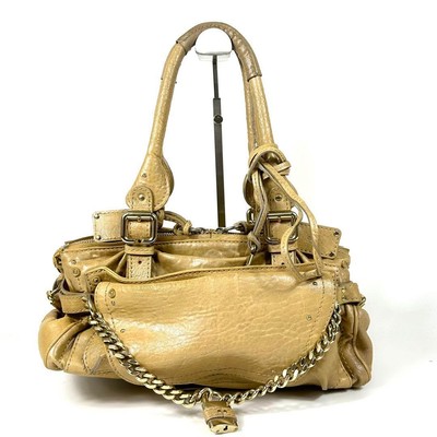 Chloe Paddington Hand Bag Leather Yellow Beige Padlock Key