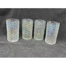 Set of 4 Vtg Anchor Hocking Soreno Aurora Juice Glasses Iridescent Crinkle