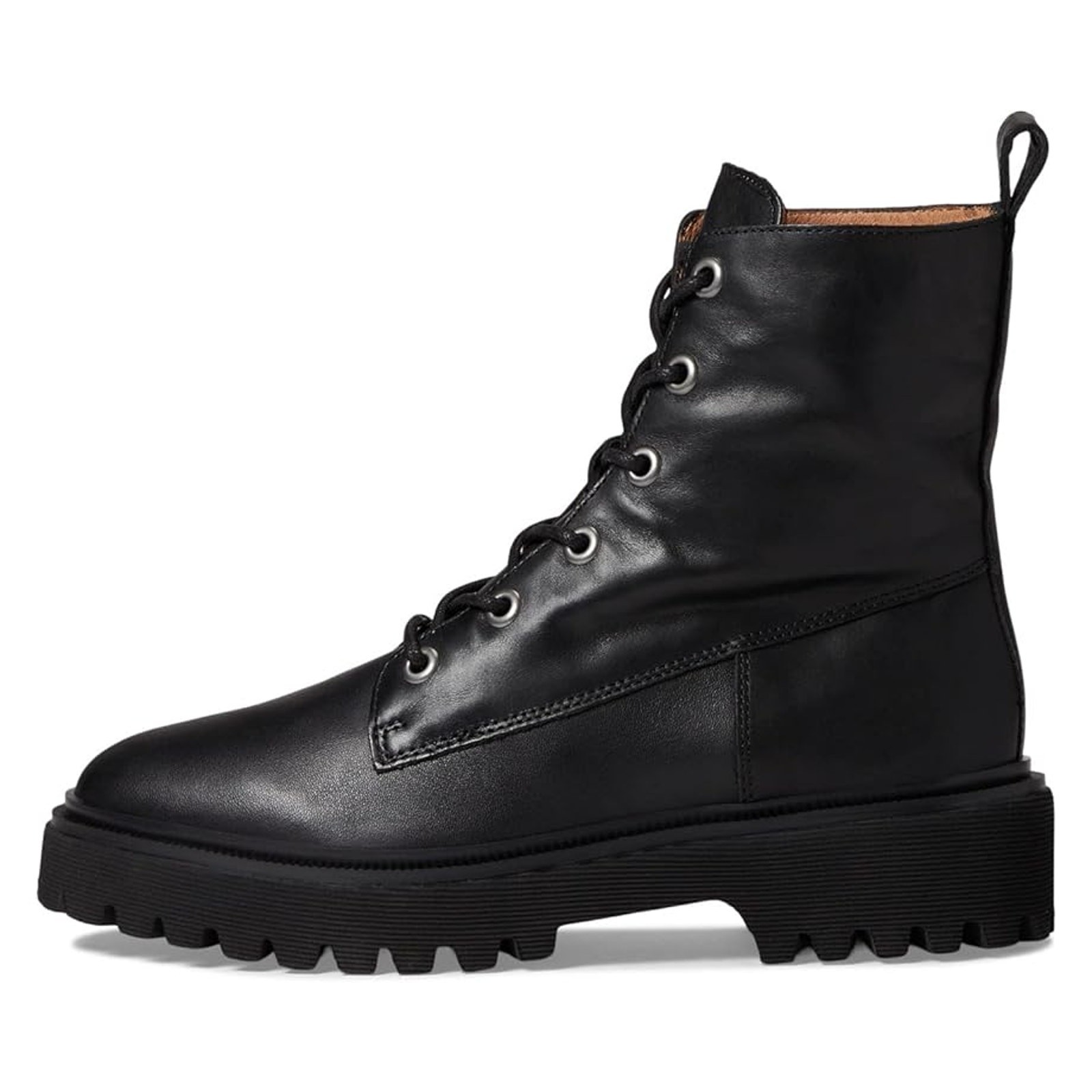 SAOLA Stivali stringati Madewell The Rayna 6 5 da donna in pelle da combattimento moto suola a strappo spigolosa