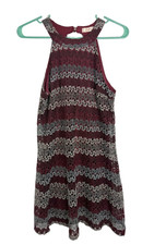 Candie's Burgundy, Black & White Lace Sleeveless Halter Dress Size Small