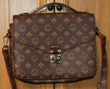 Woman's Crossbody Purse - Brown Faux Leather with Clubs pattern - NWOT