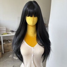 Synthetic Hair Long Straight Black Halloween Dress Up Wigs With Fringe