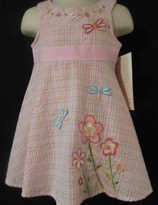 NWT Youngland Sleeveless Pink Plaid Dress Butterflies and Flowers Size 2T