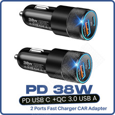 12V 2 Port PD 38W Fast Car Charger Adapter for iPhone Samsung Android Cell Phone