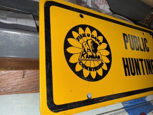Kansas Public Hunting / Private Land Border Sign Vintage Heavy Metal - Picture 2 of 4