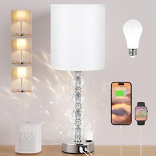 Touch Bedside Crystal Lamps for Bedrooms Nightstand with USB C A Charging Por...