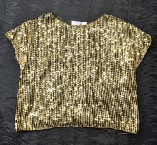 Womens Gold Sequined Top Size Small Pure Silk/Rayon In Fashion NWT Vintage NOS