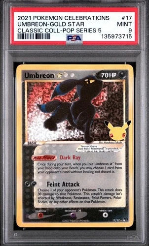 Umbreon Gold Star 2021 Pokemon Classic Collection Celebrations 17/17 - PSA 9