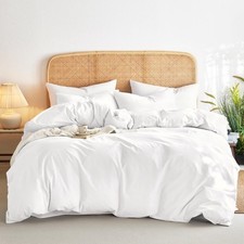 Cotton Duvet Cover Set, Full Size, White, 100 Washed Cotton, Linen Like Texture