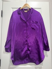 Vintage Victoria  s Secret Gold Label Satin Button Up PJ Top Purple Medium READ
