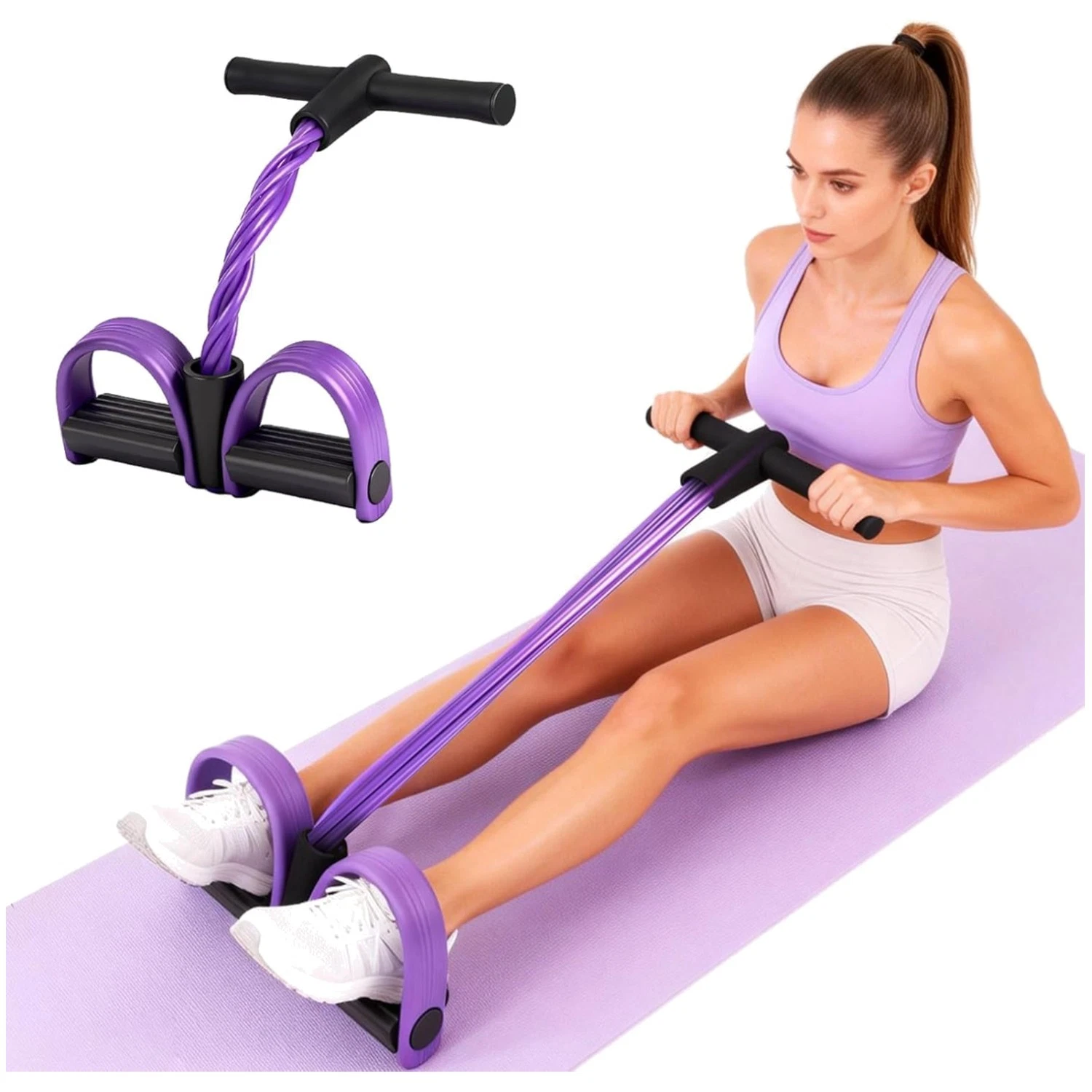 Purple Resistance Band Set, 6-Tube Elastic Tension Rope