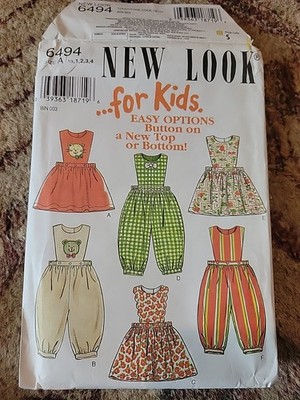 New Look 6494 Sewing Pattern Button-On Bib Top Romper or Dress Toddler 1/2-4