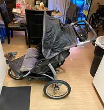 Baby Trend Double Jogger Stroller 3-Wheel w/ Hood Canopy Cup Holder Gray/Black