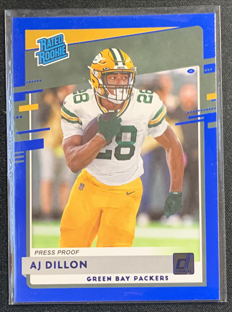 AJ DILLON 2020 Panini Donruss BLUE PRESS PROOF Rated Rookie RC #324  PACKERS