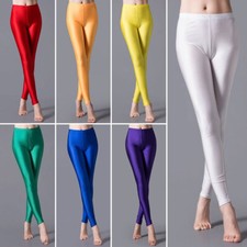 Womens Shiny Glossy High Waist Pants Stretchy Workout Dance Skinny Leggings HOT
