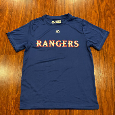 Majestic Evolution Youth Texas Rangers Blue Jersey Shirt Medium M MLB #8  Boys