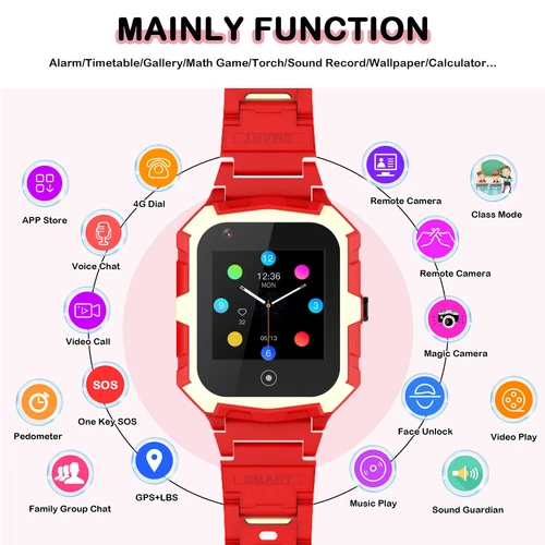 Smartwatch 4G Dzieci Telefon Zegarek z GPS WiFi Rozmowa wideo SOS dla chłopców Dziewcząt - Zdjęcie 54 z 65