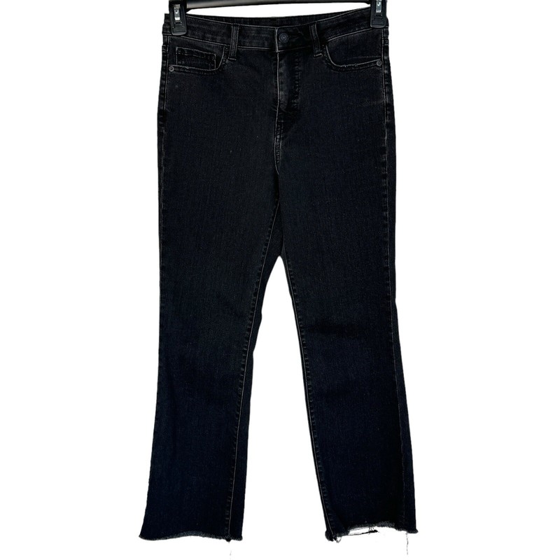 Uniqlo SZ 25 Straight Jeans Mid-Rise Frayed Hem Zip-Fly Stretch Black Wash Women