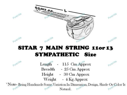 Sitar Best Design Bag 7 Main Strings and 11 or 13 Sympathetic String With Bag - Picture 8 of 12