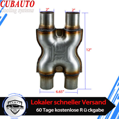 Edelstahl  Universell Auspuff X Rohr Adapter X-Pipe Dual 2'' In/Out