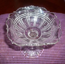 Vintage Crystal Ribbed Compote Scalloped Ruffled Sawtooth Pedestal Candy Dish