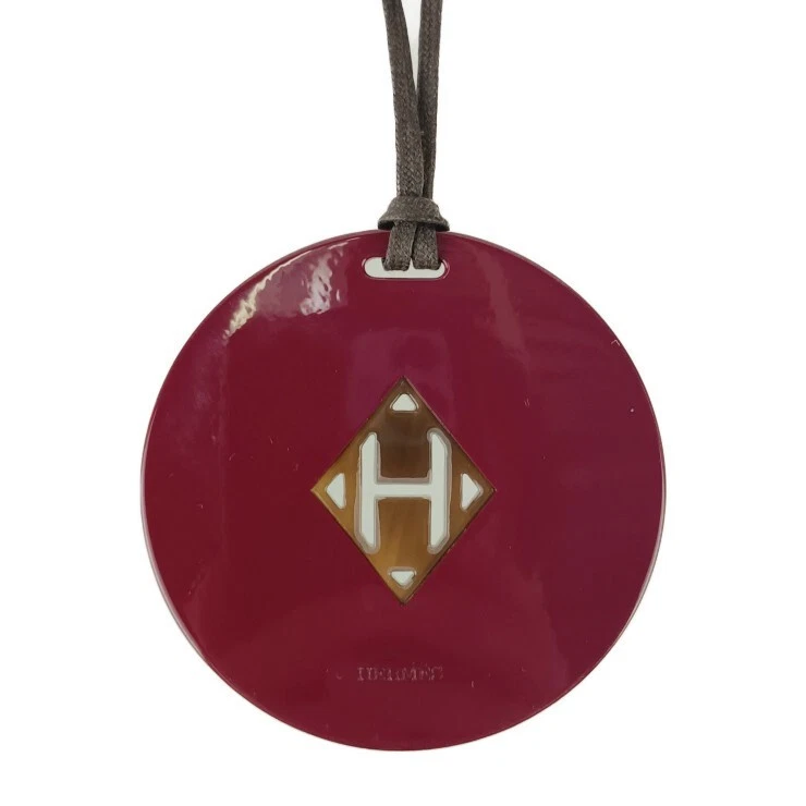 Collar HERMES Logo H Burdeos Marrón Cuerno de Búfalo Laca Unisex Colgante Foto 3 de 4