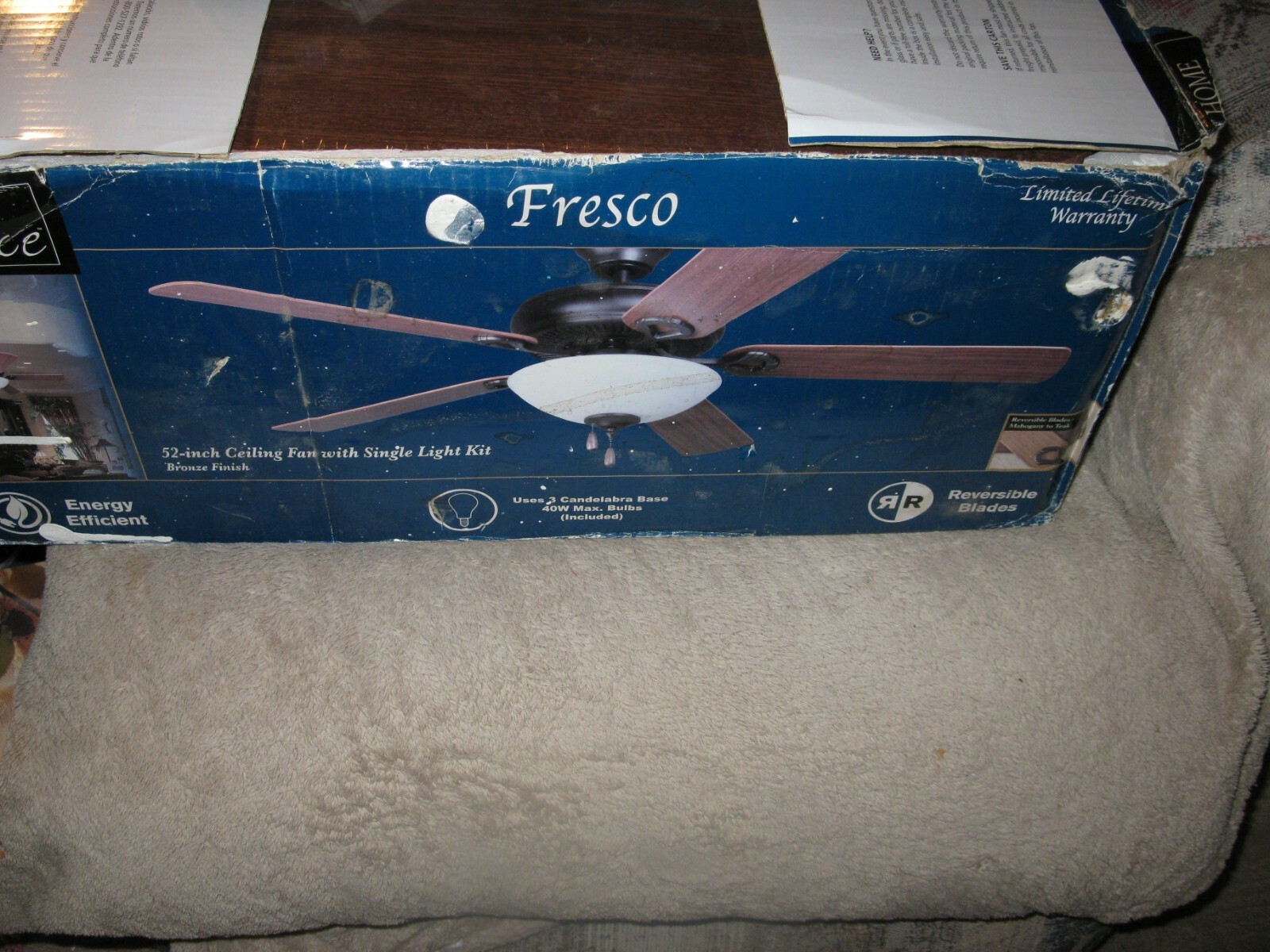 52-inch Fresco Ceiling Fan with Light by Home Elegance Open Box New-image