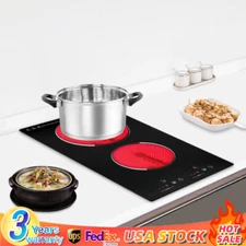 110V Electric Stove Ceramic Cooktop Sensor Touch Control  2 Burners with Plug