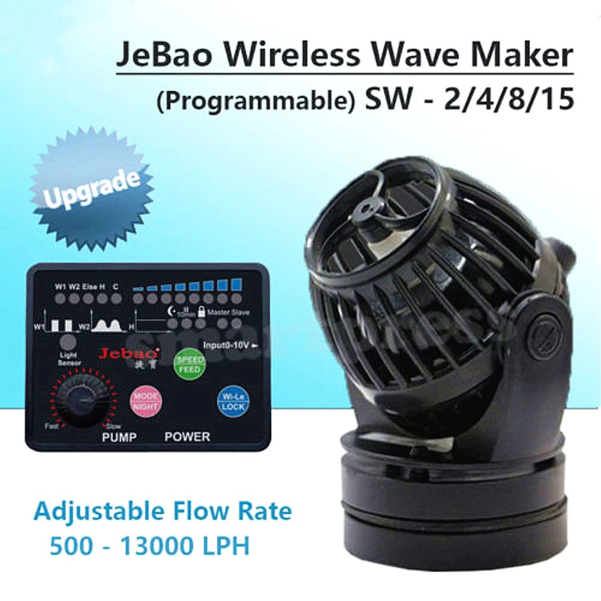 AQQA Wave Maker voor Aquarium, DC 23W 8000 L/h Powerhead, 6 golfmodi & instelbare waterstroomsnelheid, ultrastille golfmaker voor 350-1000L zoetwater