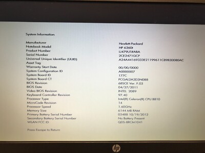 HP ProBook 6360t Laptop Intel Celeron B810 @1.6GHz , 6GB PC3 RAM, SD Card Reader