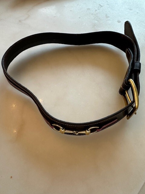 TREDSTEP IRELAND CURVED HAVANA LEATHER BRASS SNAFFLE BITS 1.5” BELT Size 24 image 2