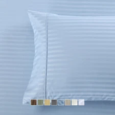 Pair Pillowcases 650 TC Wrinkle Free Cotton Blend Damask Striped Standard - King