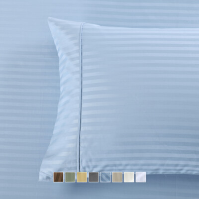Pair Pillowcases 650 TC Wrinkle Free Cotton Blend Damask Striped Standard - King