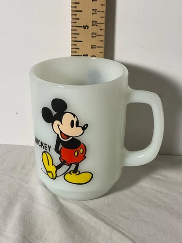 Vintage Fire-King Anchor Hocking Milk Glass Walt Disney Pepsi Mugs Mickey Mouse